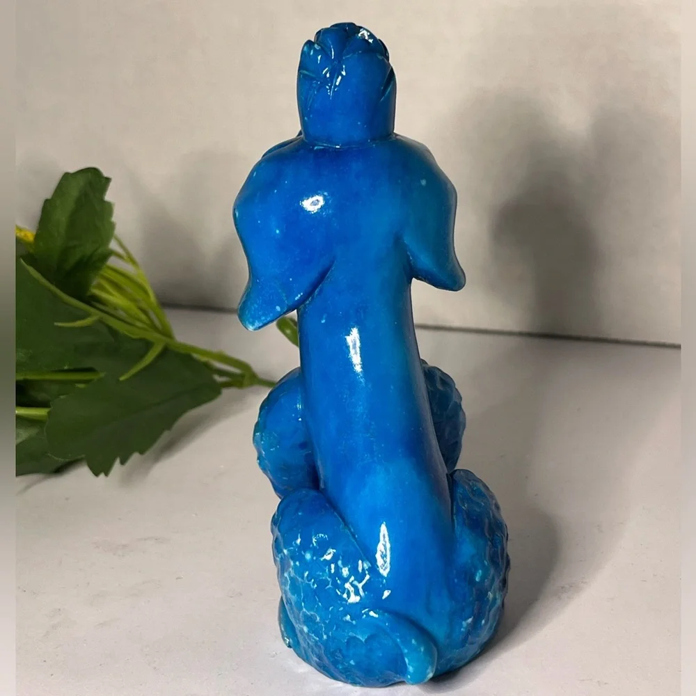 Adorable Cerulean Blue Slag Glass Poodle Dog Figurine